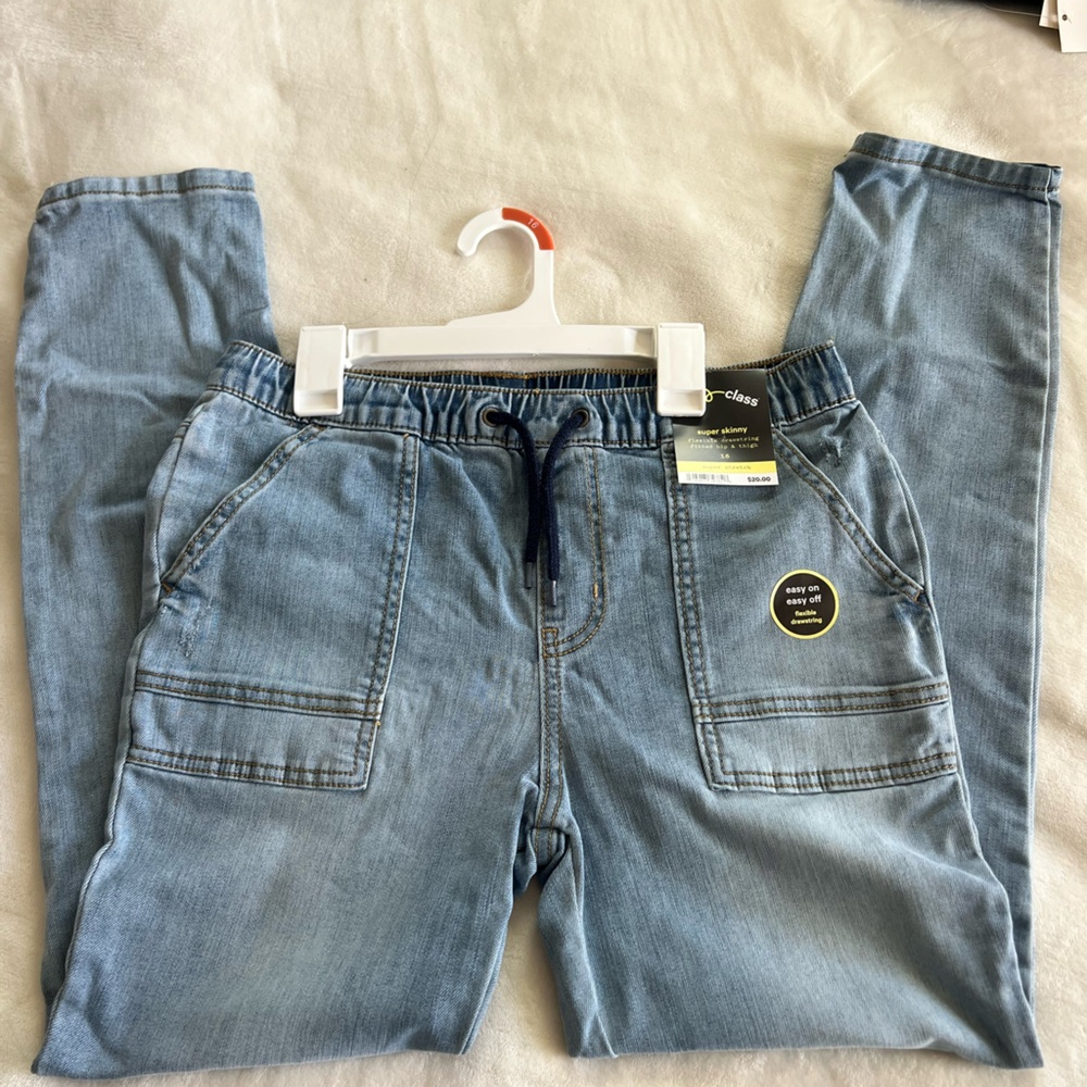 Boys cat & Jack Light Wash Elastic Waist Denim skinny jeans size 16 NWT